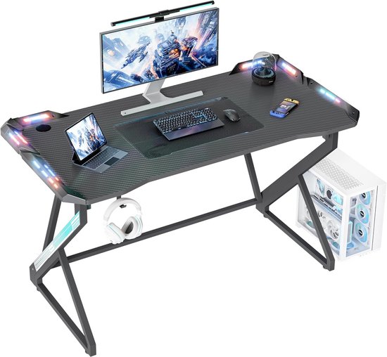 Gaming Bureau LED 100x60cm - Ergonomische PC Tafel met Z-Frame en Koolstofvezel Oppervlak van Merkloos