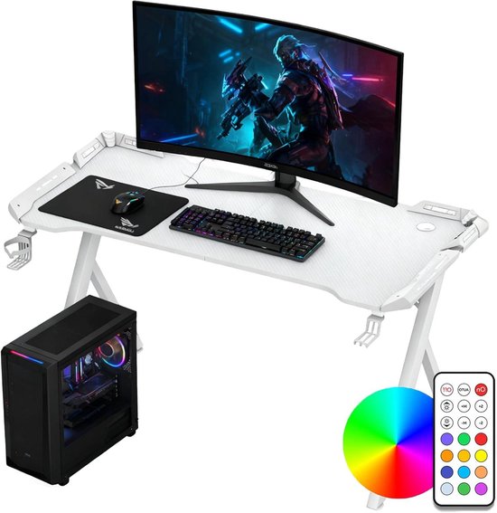 Gaming bureau met LED - PC tafel Computertafel - Gaming setup - Y-vormige tafelpoten