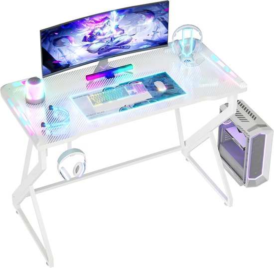 Gaming Bureau met LED Verlichting en Koolstofvezel Design - 100x50 cm van TecTake