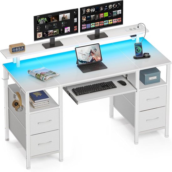 Gaming bureau met LED verlichting, stopcontact en monitorstandaard, 120x47cm - Perfect voor thuiskantoor en gaming