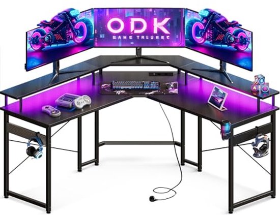 Gaming Bureau met LED Verlichting, Stopcontacten en USB Oplaadpoorten - Stevig En Ergonomisch van Merkloos