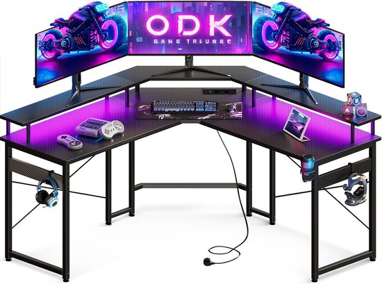 Gaming Bureau met LED Verlichting, Stopcontacten en USB Oplaadpoorten - Stevig En Ergonomisch