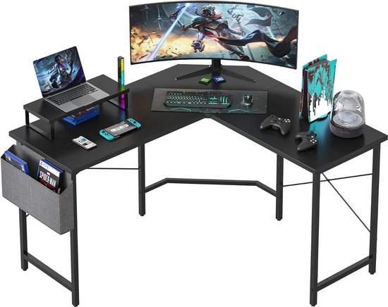 Gaming Bureau met Monitorstandaard en Opbergtas - L-vormig Hoekbureau 120x120 cm
