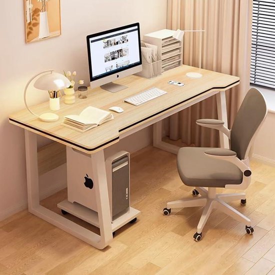Gaming Bureau - PC Tafel Studenten - Thuiswerken Gamen - Versterkt Dubbele Bar Frame - 80x50cm - Natuurlijk Lichtbruin van Merkloos