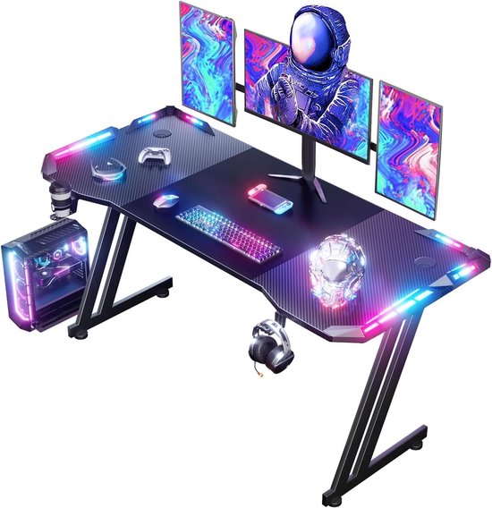 Gaming Bureau - PC Tafel - Studeren Spelen Werken - LED Verlichting - 160x60cm - Zwart