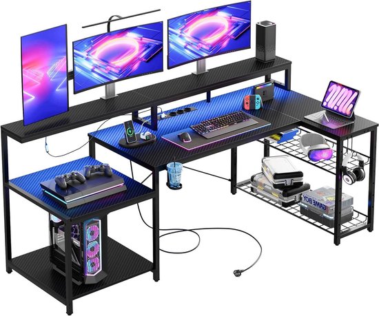 Gaming Bureau - PC Tafel - Thuiswerken Gamen - Geïntegreerde LED - 181 cm - Zwart