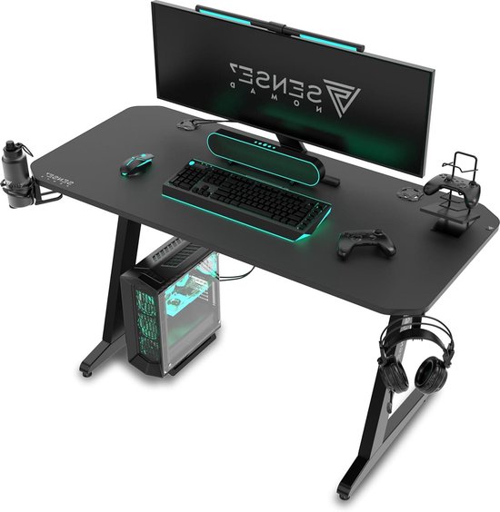 Gaming Bureau - PC Tafel Werkplek - Productief Werken Gamers - Met Accessoires Houder - 120x60 cm - Zwart