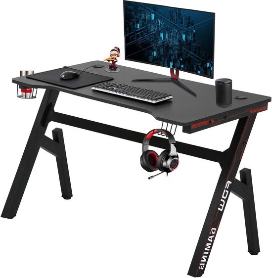 Gaming Bureau - PC Werkplek - Comfortabel Gamen - Geïntegreerde Accessoires - 120x60 cm - Zwart van Merkloos