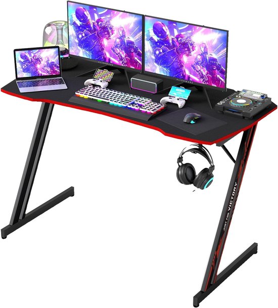 Gaming Bureau - PC Werkstation - Gamen Thuis - Z-vormige Stabiele Structuur - 47 Inch Groot - Zwart Rood van Merkloos