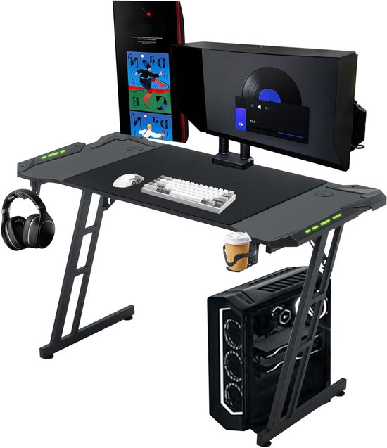 Gaming bureau - Speeltafel bureau - Gaming setup - Stabiele Z-vormige constructie - 120 x 60 cm - Zwart