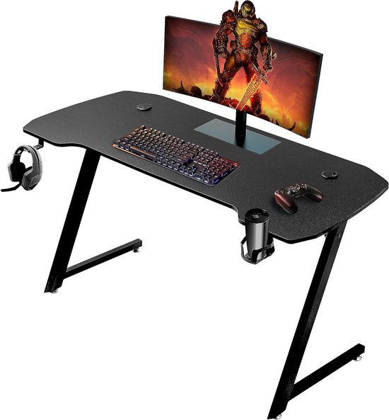 Gaming Bureau - Speeltafel Werkplek - Intensief Gamen - Ergonomisch Ontwerp - 140x60 cm - Zwart van Merkloos