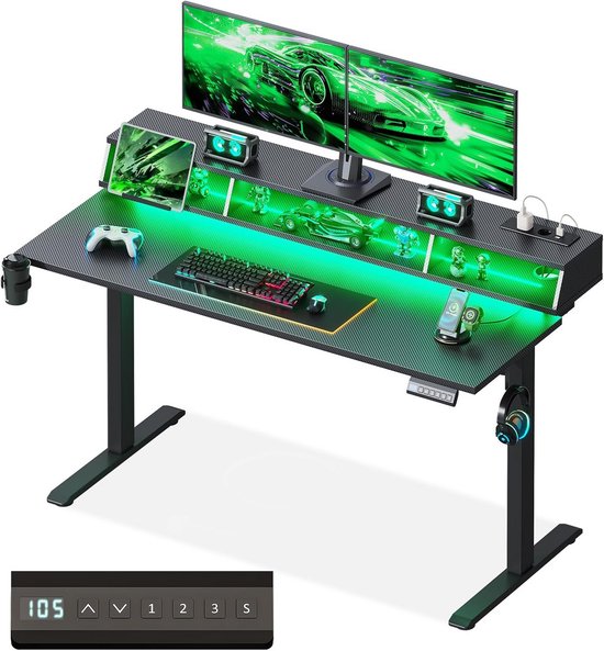 Gaming Bureau - Staand Bureau - Comfortabel Werken - Elektrisch Verstelbaar - 140 x 57 cm - Zwart