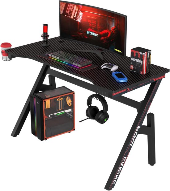 Gaming Bureau - Werkstation Tafel - Comfortabel Gamen - Met Bekerhouder - 115 x 60 cm - Zwart van Merkloos