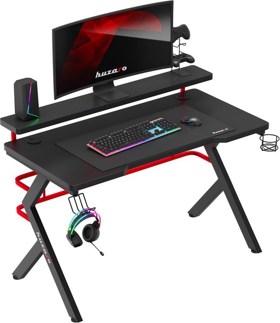 Gaming Bureau - Werkstation Tafel - Comfortabel Werken - Monitoropzetstuk - 120 x 60 cm - Rood
