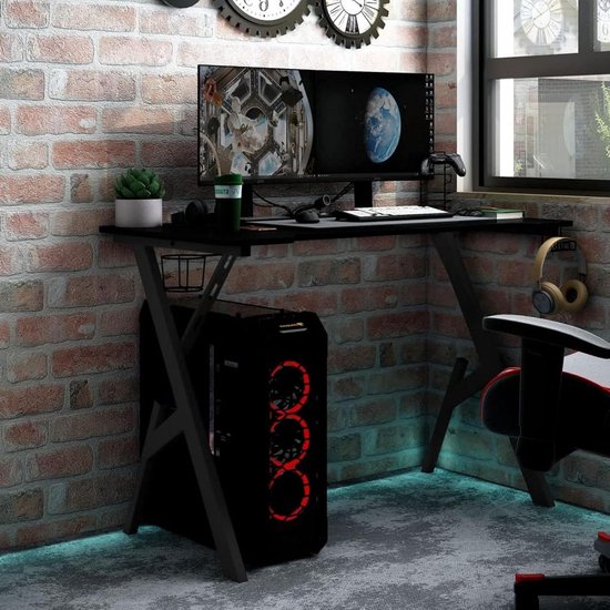 Gaming bureau - Werktafel PC - Comfortabel werken - Met Y-vormige poten - 110 x 60 cm - Zwart