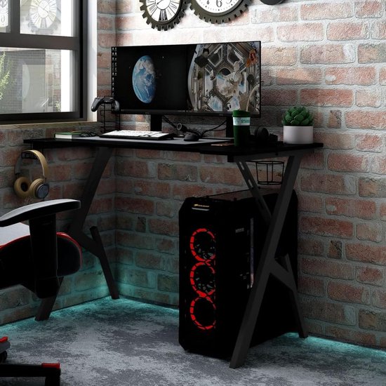 Gaming Bureau - Werktafel Studio - Comfortabel Spelen - Y-vormige Poten - 90x60x75 cm - Zwart van Merkloos