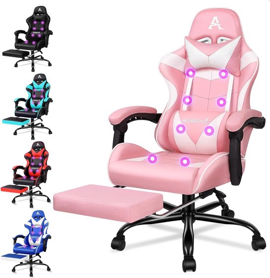 Gaming Bureaustoel - Ergonomische Stoel - Comfortabel Werken - 8-Punts Massage - Max 180 kg - Roze