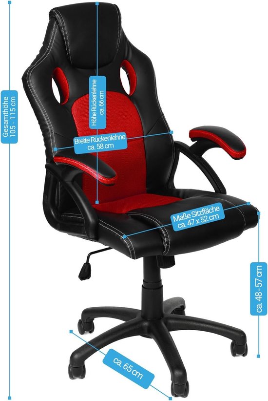 Gaming Bureaustoel - Kunstleer - Ergonomisch Ontwerp - Kantelmechanisme - Tot 150 kg