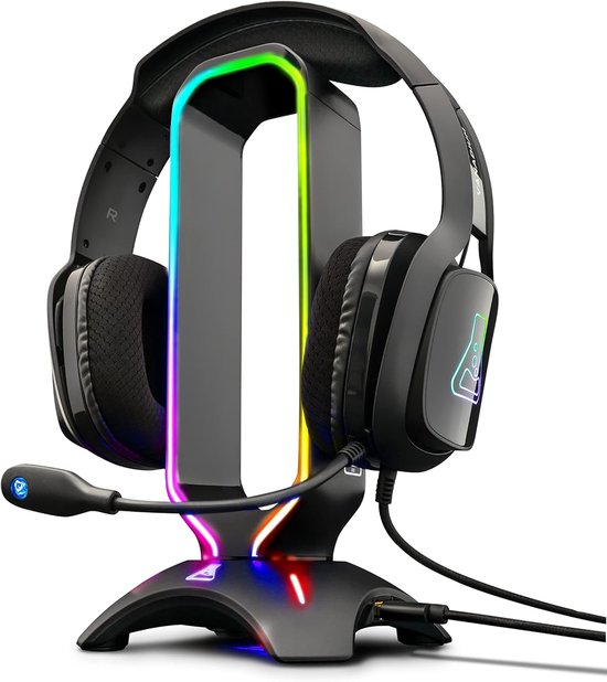 Gaming Headset Stand - Hoofdtelefoon Houder - Bureau Organisatie - Geïntegreerde USB Hub - 13x13x26 cm - Zwart van Merkloos
