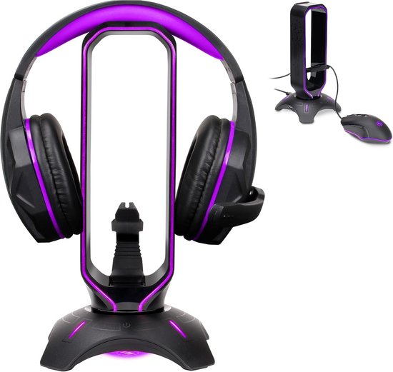 Gaming Headset Standaard met Muisbungee en 2 Poorts USB Hub, 7 Kleuren LED Verlichting van Merkloos