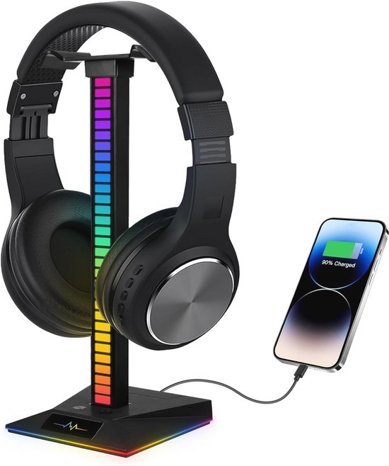 Gaming Hoofdtelefoonstandaard met RGB Verlichting, Spraakgestuurde Pickup en USB Aansluitingen van Merkloos
