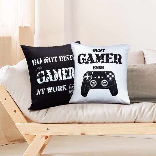 Gaming Kussenhoezen Set van 2 - Grappige Kussenhoezen voor Gamers - Zwart en Wit, 40x40cm, Perfect voor Game Thema Feest en Kerstdecoratie