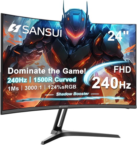 Gaming Monitor - Curved Display - Intensieve Games - 240 Hz Verversingssnelheid - 61 cm FHD - Zwart van Merkloos