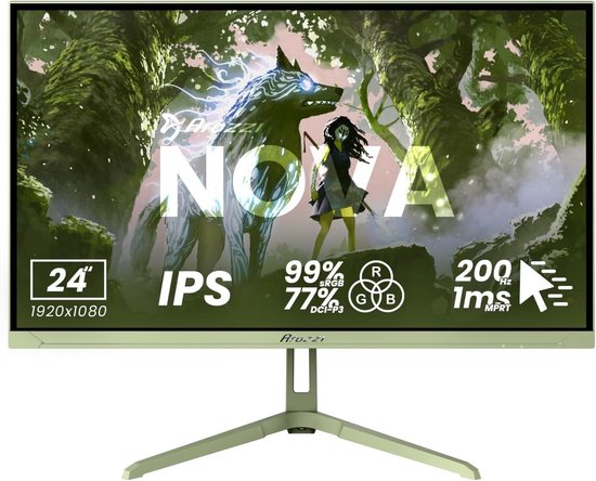 Gaming Monitor - FHD Scherm - Snelle Games - 200Hz Verversingssnelheid - 24 Inch - Bos Groen