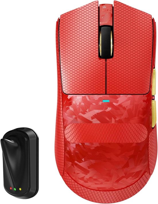 Gaming Muis Koolstofvezel - Draadloze Muis Lichtgewicht - PC Gaming Esports - Nordic 54L15 Chip Dual 8000Hz - 59g - Rood van Merkloos
