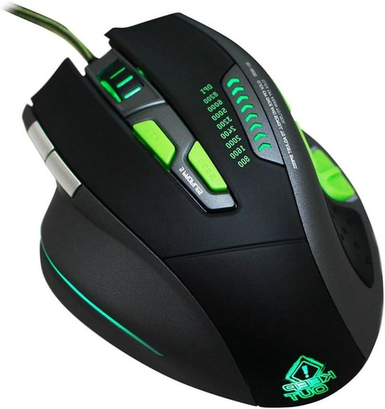 Gaming Muis - Laser Muis - PC Gaming - 9 Knoppen - 8200 DPI - Zwart Groen van Merkloos