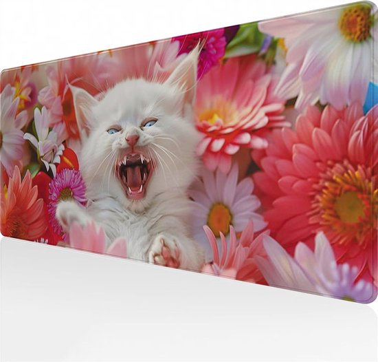 Gaming Muismat - Bureau Onderlegger - Nauwkeurig Gamen - Antislip Basis - 500x250x3 mm - Bloemen Kat van Merkloos