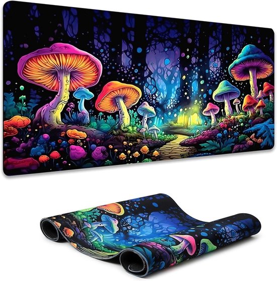 Gaming Muismat - Bureauonderlegger XL - Precisie Gaming - Glow in the Dark - 80 x 30 cm - Paddenstoel van Merkloos