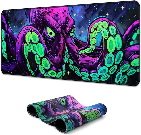 Gaming Muismat Octopus - Desk Pad Neon - Gaming Setup - UV Reactief Ontwerp - 80 x 30 cm - Zwart