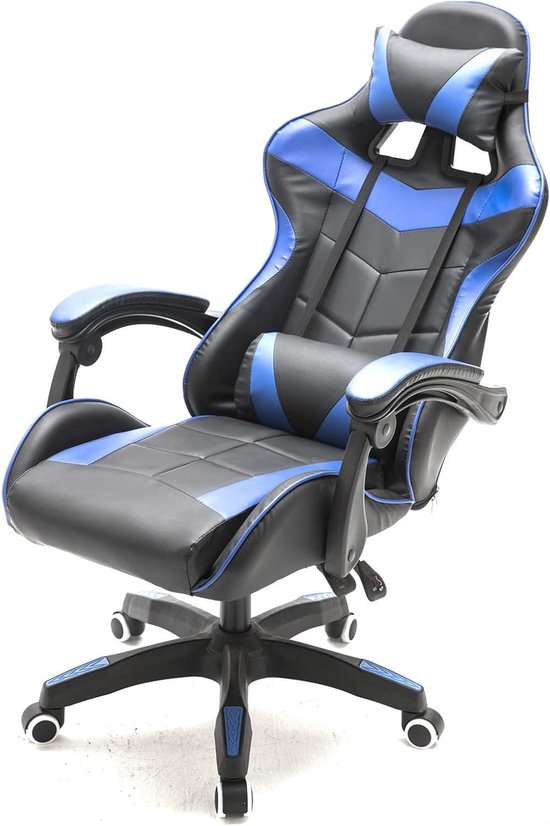 Gaming Stoel - Bureau Stoel - Comfortabel Zitten - Ergonomisch Ontwerp - 128 cm Hoog - Blauw Zwart