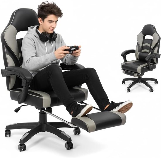 Gaming Stoel - Bureau Stoel - Comfortabel Zitten - Verstelbare Rugleuning - XL - Grijs