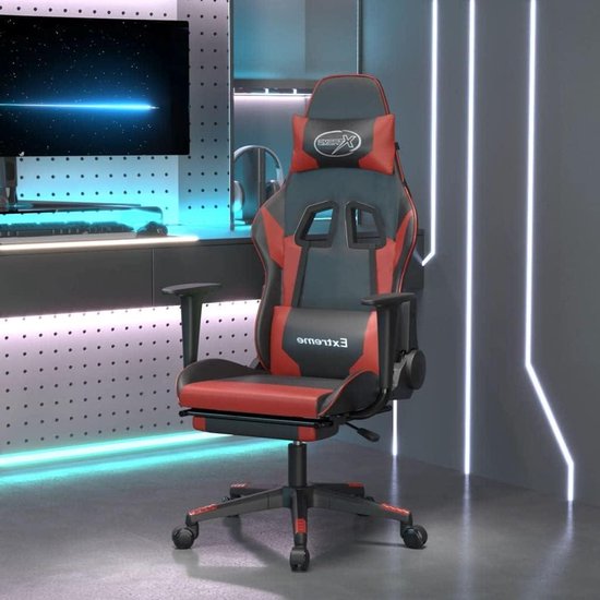 Gaming Stoel - Bureau Stoel - Ontspannen Zitten - Met Massage Functie - 128 cm Hoog - Zwart Wijnrood