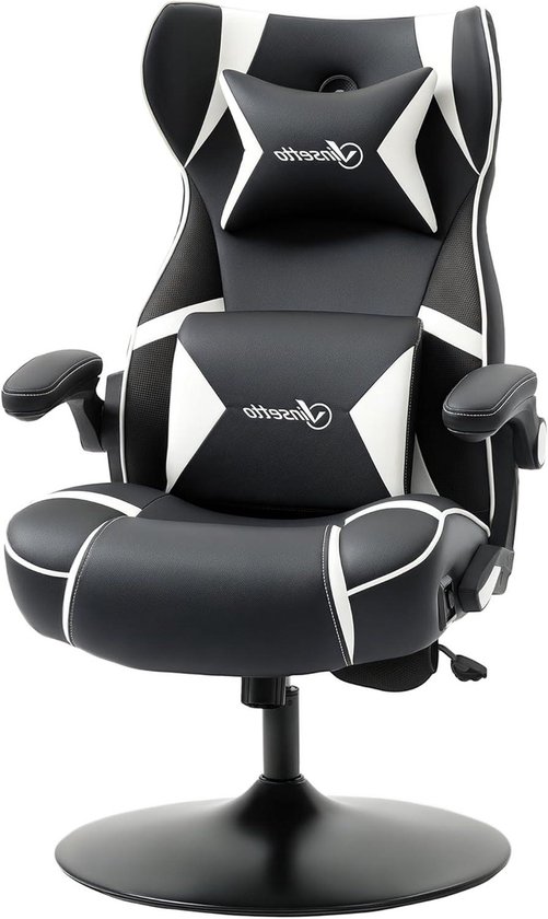 Gaming Stoel - Bureaustoel Computerstoel - Comfortabel Gamen - Ingebouwde Bluetooth Speakers - 69x73x112-118cm - Wit Zwart van Merkloos