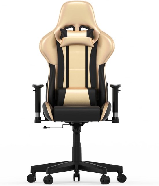 Gaming Stoel - Bureaustoel Racen - Comfortabel Zitten - Verstelbare Rugleuning - 135cm Hoog - Zwart Goud