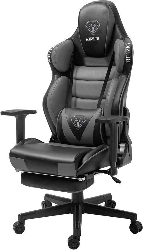 Gaming Stoel - Bureaustoel Racer - Comfortabel Zitten - Verstelbare 2D Armleuningen - Tot 120 kg - Donkergrijs/Lichtgrijs
