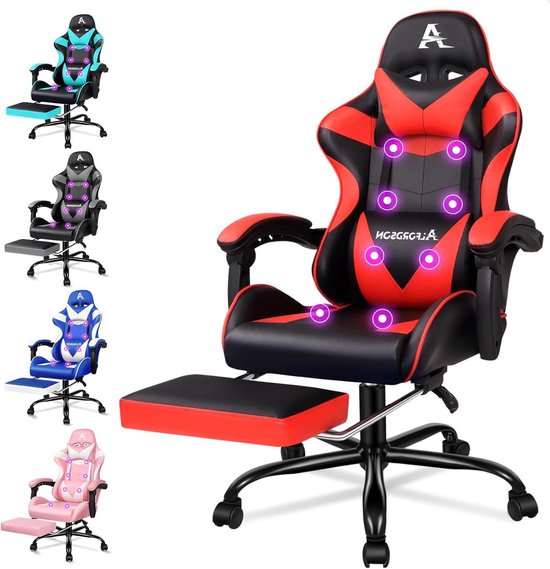Gaming Stoel - Bureaustoel Racestoel - Comfortabel Zitten - 8-Punts Massagefunctie - 180 kg Draagkracht - Rood Zwart