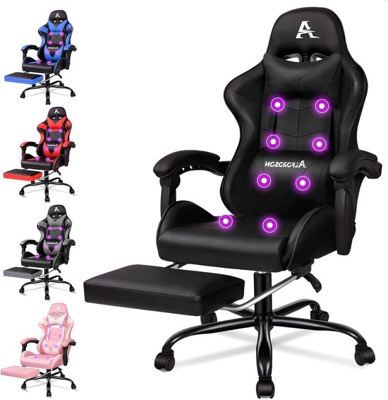 Gaming Stoel - Bureaustoel Racestoel - Comfortabel Zitten - Massagefunctie Verstelbaar - 180 kg Capaciteit - Zwart