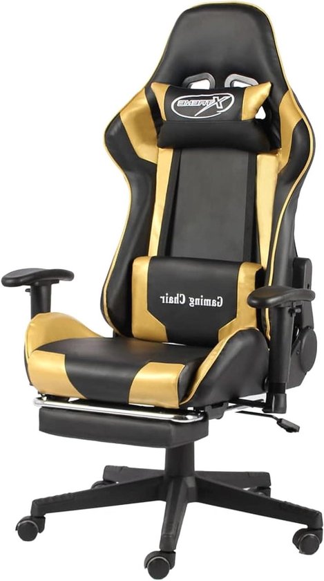 Gaming Stoel - Bureaustoel Racestoel - Comfortabel Zitten - Uittrekbare Voetensteun - 133 cm Hoog - Goud Zwart