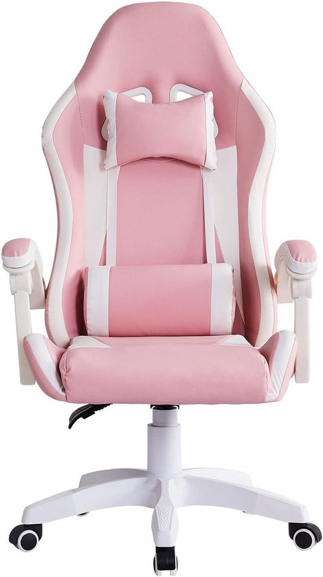 Gaming Stoel - Bureaustoel Racestoel - Comfortabel Zitten - Verstelbare Ondersteuning - 51x60x116-126cm - Roze