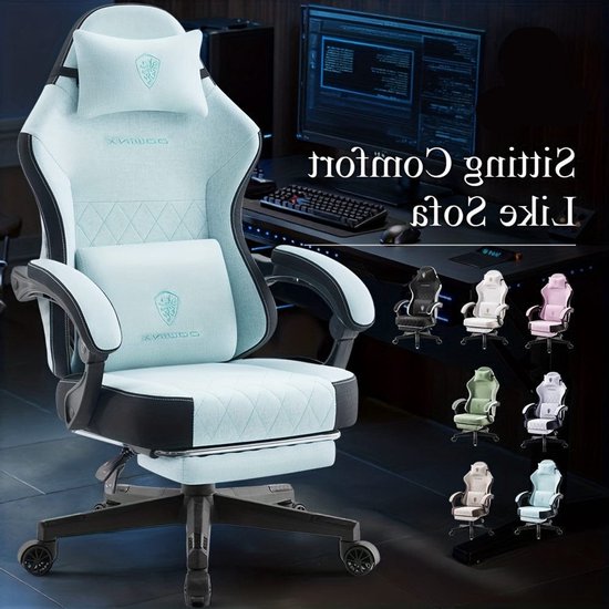 Gaming Stoel – Bureaustoel – Werkstoel – Racestoel – Ergonomische Stoel – Verstelbare Lendensteun – Voetensteun – Zwart/Groen (Mint) van Merkloos