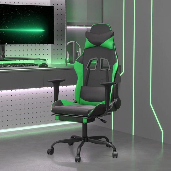 Gaming Stoel - Comfort Stoel - Ontspannen Zitten - Met Massage Functie - 52.5 x 50 cm - Zwart Groen