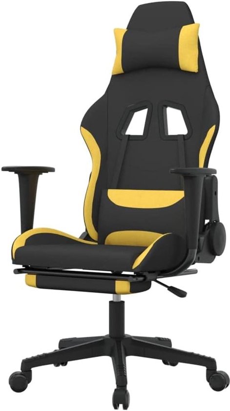 Gaming Stoel - Comfortabele Fauteuil - Ontspannen Zitten - Met Voetenbank - Twee Zetel Grootte - Zwart Geel
