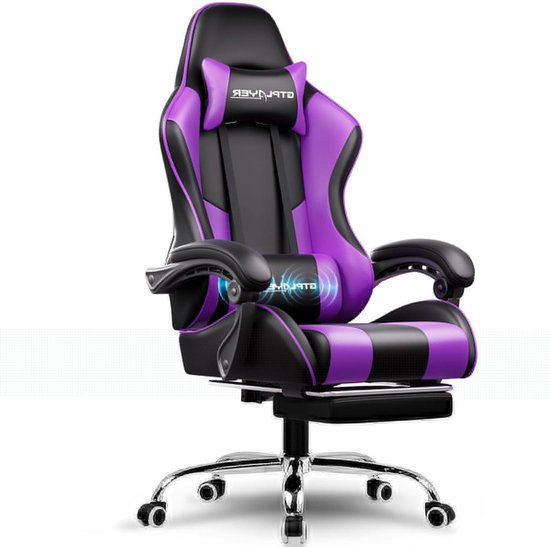Gaming Stoel - Comfortabele Fauteuil - Ontspannen Zitten - Met Voetensteun - Groot Formaat - Paars
