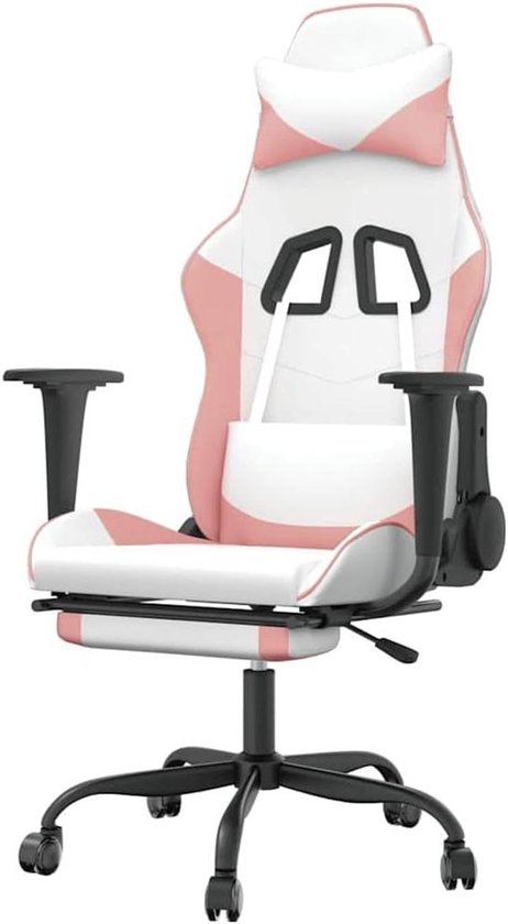 Gaming Stoel - Comfortabele Fauteuil - Ontspannen Zitten - Met Voetensteun - Verstelbaar - Wit Roze