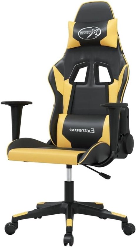Gaming Stoel - Comfortabele Fauteuil - Ontspannen Zitten - Verstelbare Rugleuning - 360° Draaibaar - Zwart Goud