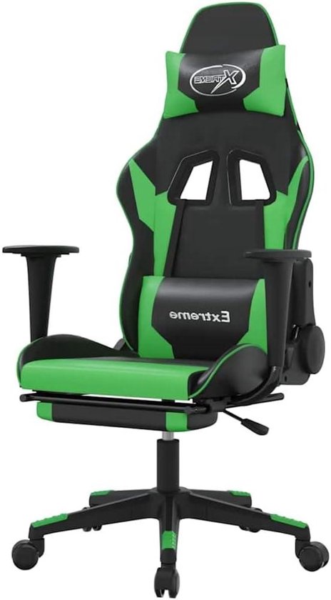 Gaming Stoel - Comfortabele Fauteuil - Ontspannen Zitten - Verstelbare Rugleuning - 67 x 128 cm - Zwart Groen